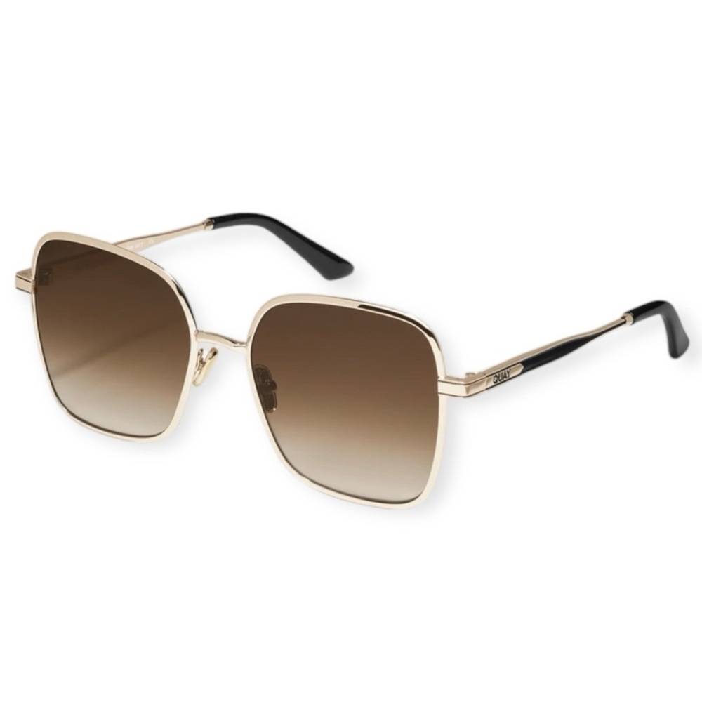 QUAY 5th Ave Sunglasses Gold Square Frame Brown Lens Oversized NWT - Picture 3 of 8